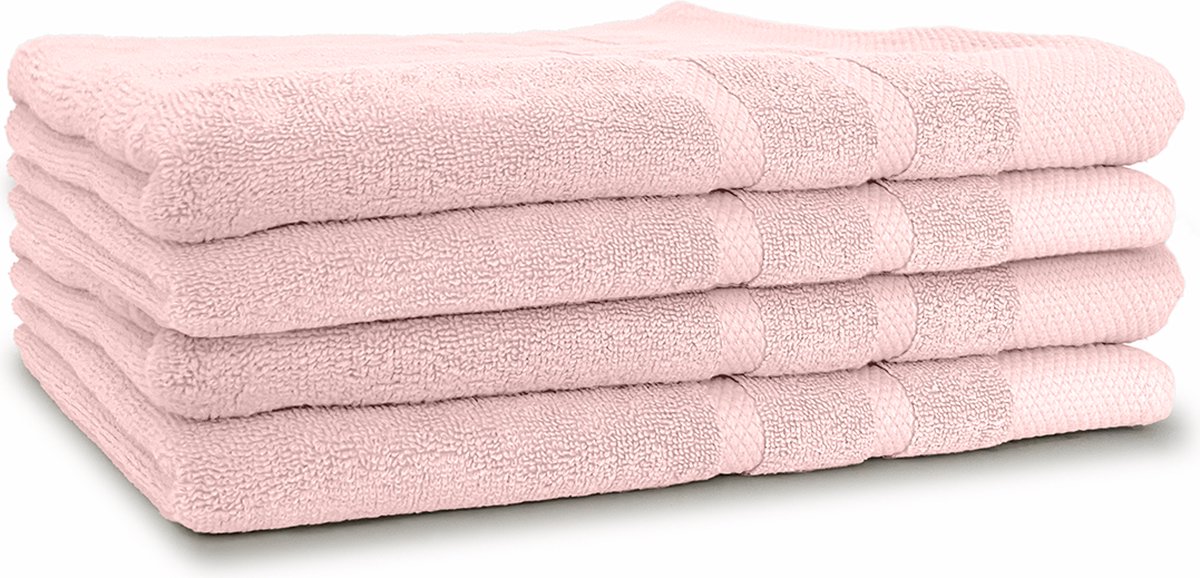 LINNICK Diamond Badstof Handdoeken Set - Set van 4 - Douchelaken 70x140cm - Badlakens - Handdoeken - 550 gr/m2 - 100% Katoen - Light Pink