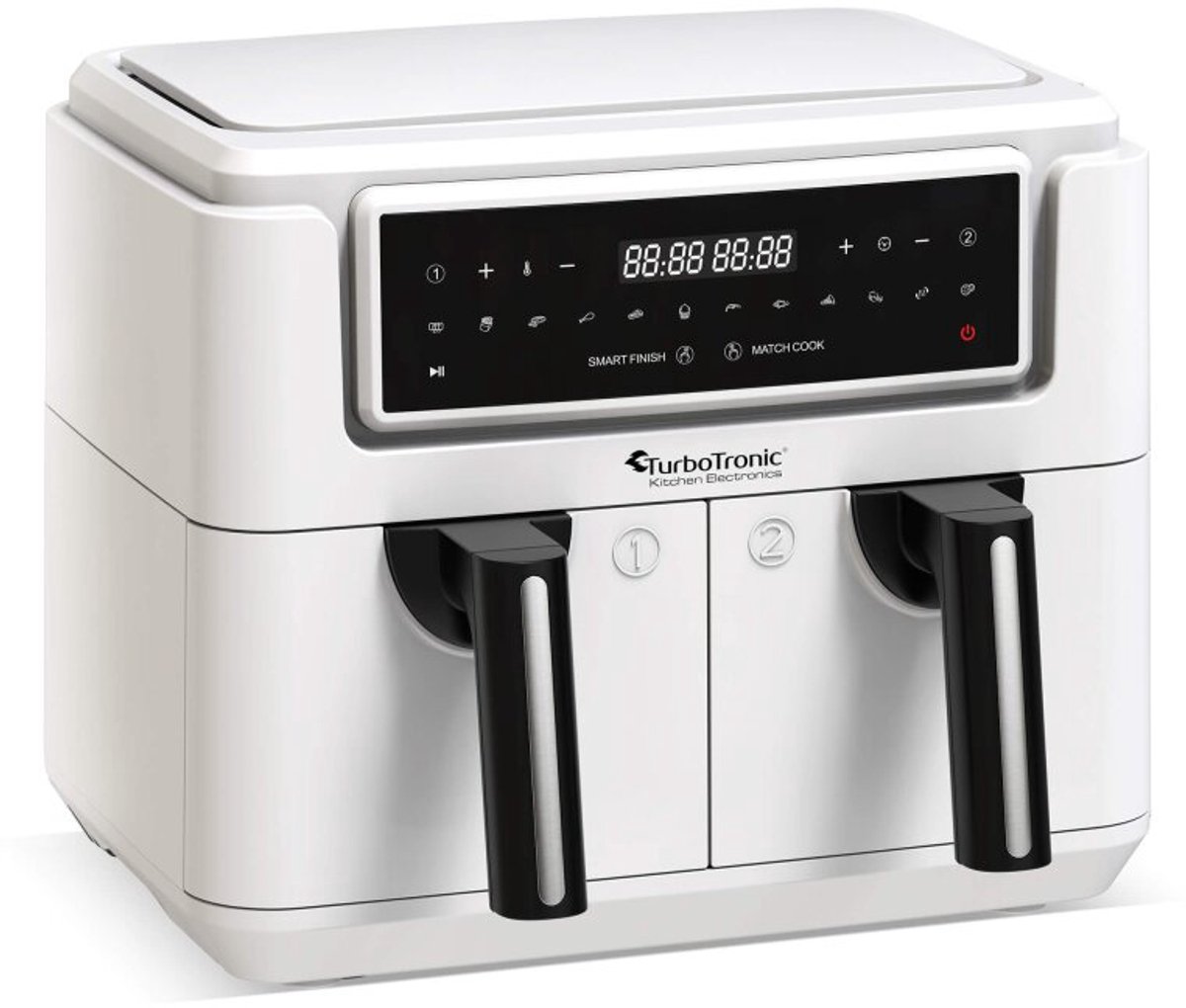 TurboTronic AF118 Dubbele Airfryer XXL - Digitale Heteluchtfriteuse - Dubbele mand - 7,6 Liter - 2x 3,8L - 12 programma's - Touchscreen - Wit thumbnail 2