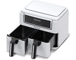 TurboTronic AF118 Dubbele Airfryer XXL - Digitale Heteluchtfriteuse - Dubbele mand - 7,6 Liter - 2x 3,8L - 12 programma's - Touchscreen - Wit