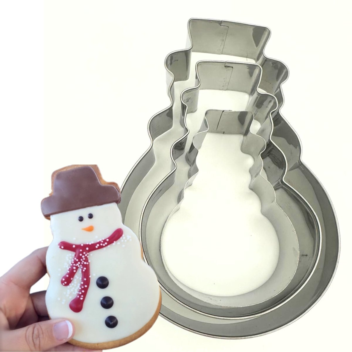 Kerst Uitsteekvormpjes Set - 3x Sneeuwpop RVS uitsteekvorm - Sneeuwman Cookie Cutters voor deeg, fondant, rijst etc.