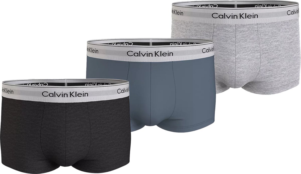 Calvin Klein Low Rise Trunks (3-pack) - lage heren boxers kort - zwart - lichtgrijs - blauw