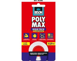 Poly Max® High Tack Express Montage Tape wit, universele dubbelzijdige montagetape 1,5 meter x 19mm, eenvoudig in gebruik, extra sterk, supersnel, ophangen zonder boren