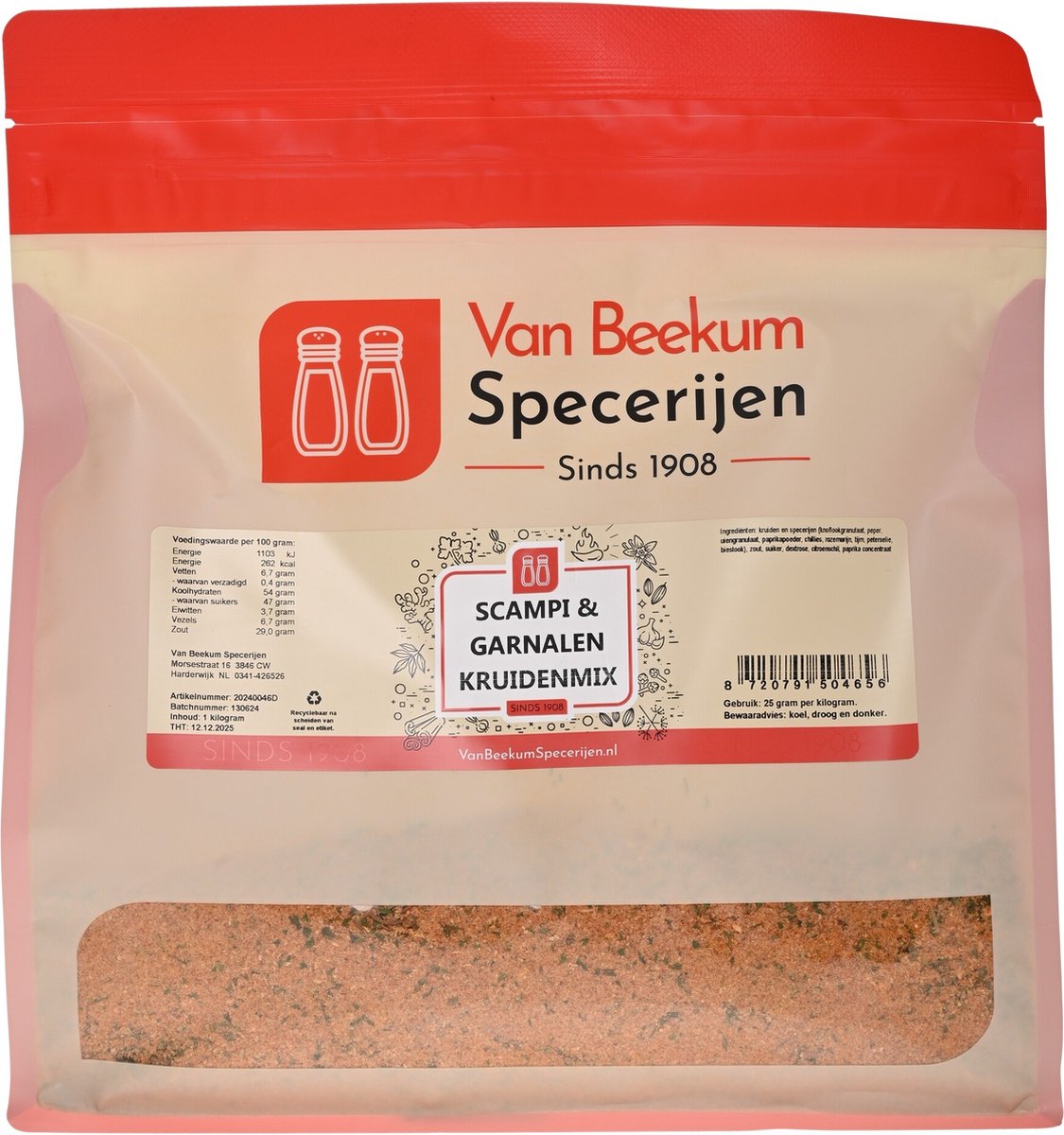 Goedkoopste Van Beekum Specerijen - Scampi & Garnalen Kruidenmix - 1 kilo (hersluitbare stazak