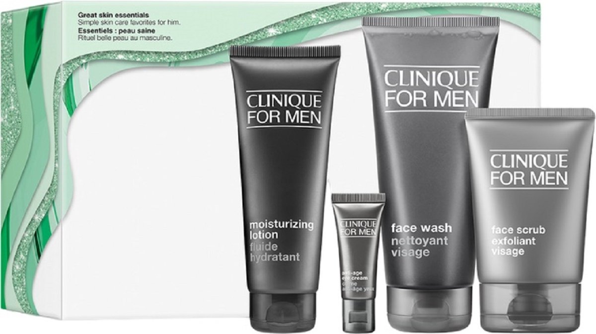 Goedkoopste Clinique for Men Skincare Essentials Gift 4-Set Moisturizing Lotion 100 ml Face Wash 200ml Face Scrub 100ml Eye Cream 15ml