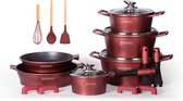 Royalty Line® ES1014 Pannenset Inductie - 17 Delige Pannensets - Pan Met Afneembare Handvaten - Oven Vrij - PFOA Vrij - Pannen Voor Alle Warmtebronnen - Antiaanbaklaag - Bordeaux