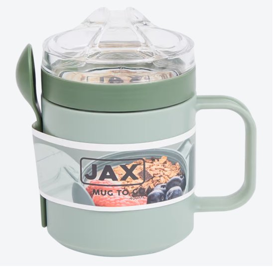 Pot de yaourt à emporter - Avec récipient séparé pour muesli ou fruits - 400 ML - Vert - Poignée - Incl. cuillère