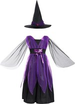 Joya Kids® Déguisement de sorcière | Chapeau de sorcière avec robe | Costume de Sorcière Fille | Robe d'Halloween | Déguisements | Taille 110
