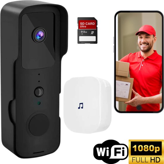 Video Deurbel met Camera Inclusief SD-Kaart , Gong & Geen Abonnement Benodigd - Draadloze Slimme Deurbel - 1080p Full HD - 15m Nachtzicht – Waterdicht - Slimme Persoons-, Bewegings- en Geluidsdetectie