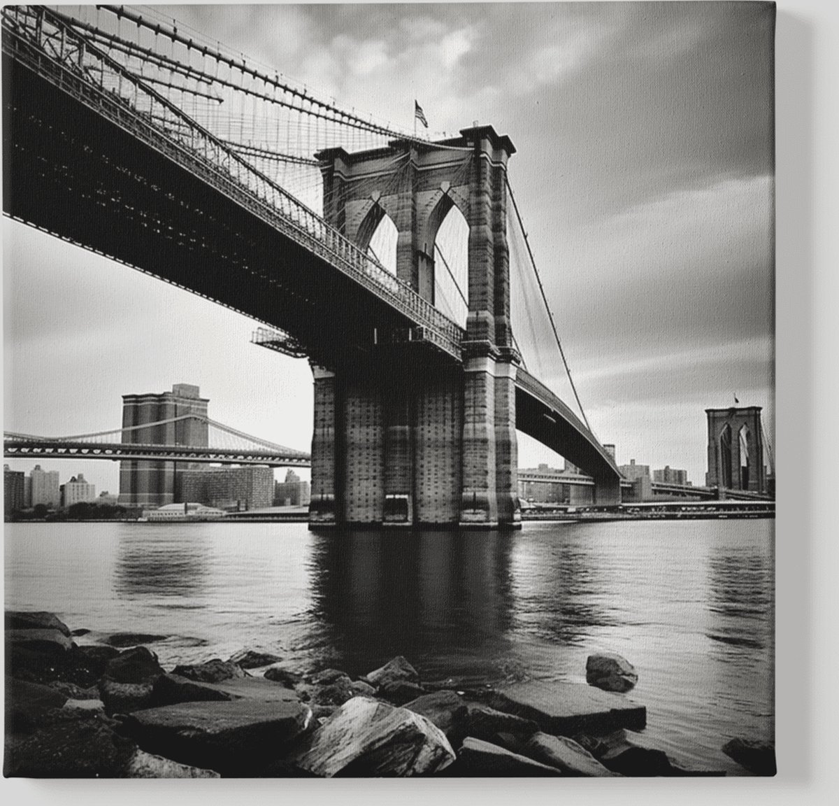 Canvas Schilderij - Manhattan brug - Wanddecoratie - 60x60x2 cm