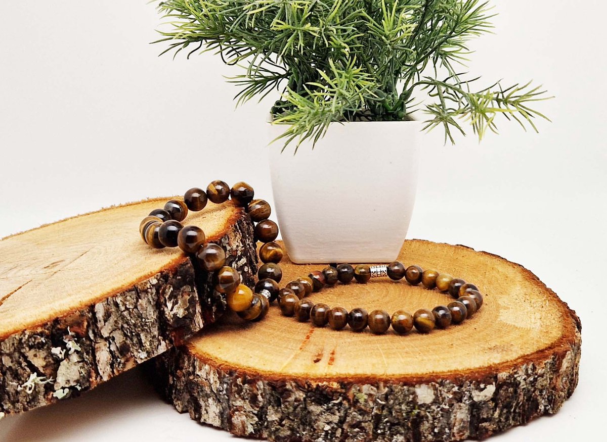 Handgemaakte Klassieke natuurstenen armband “ Tijgeroog ” - 8 mm diameter van de korrel- Diameter armband 20 cm - Een mooi cadeau voor familie en vrienden