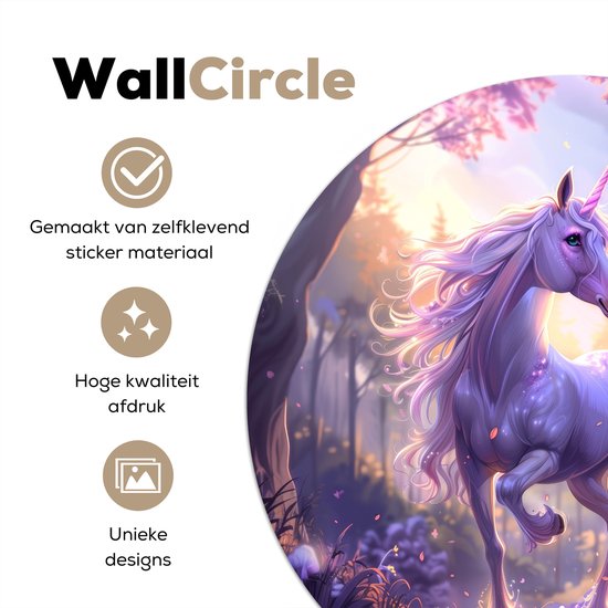 WallCircle® - Papier peint cercle 80x80 cm - Stickers muraux Licorne - Violet - Conte de fées - Animal Fantasy - Cercle mural chambre ado - Décoration chambre - Accessoires chambre ado - Cercle mural chambre jeunesse