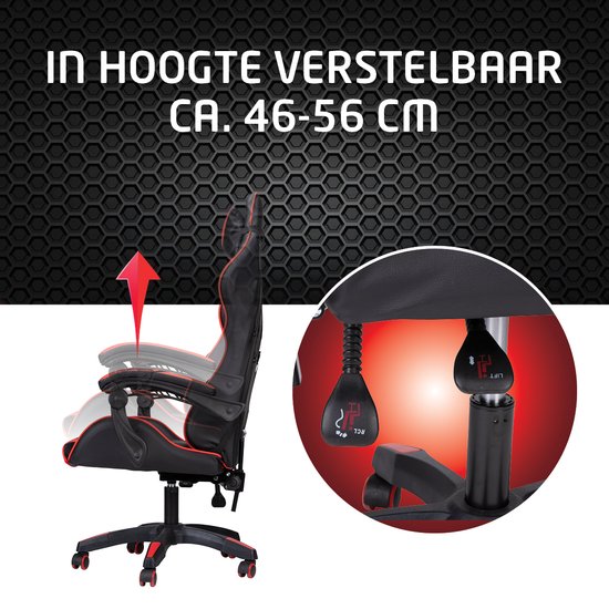 No Fear Gaming Stoel - Game Stoel met Nek- en Onderrugkussen - Ergonomische Bureaustoel in Hoogte Verstelbaar 46 tot 56cm - Gamestoel Rood/Zwart