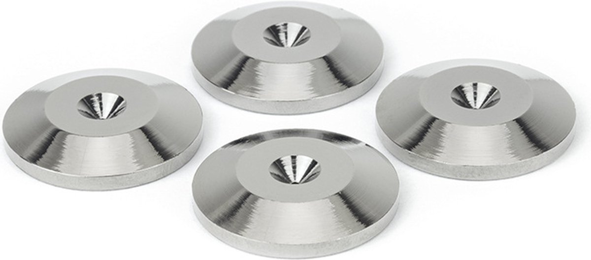 Dynavox Spike dempers, onderlegschijven, sluitringen voor luidsprekerboxen en apparaten, stijlvolle bescherming tegen krassen op de vloer of in het hifi-rek, set van 4, zilver