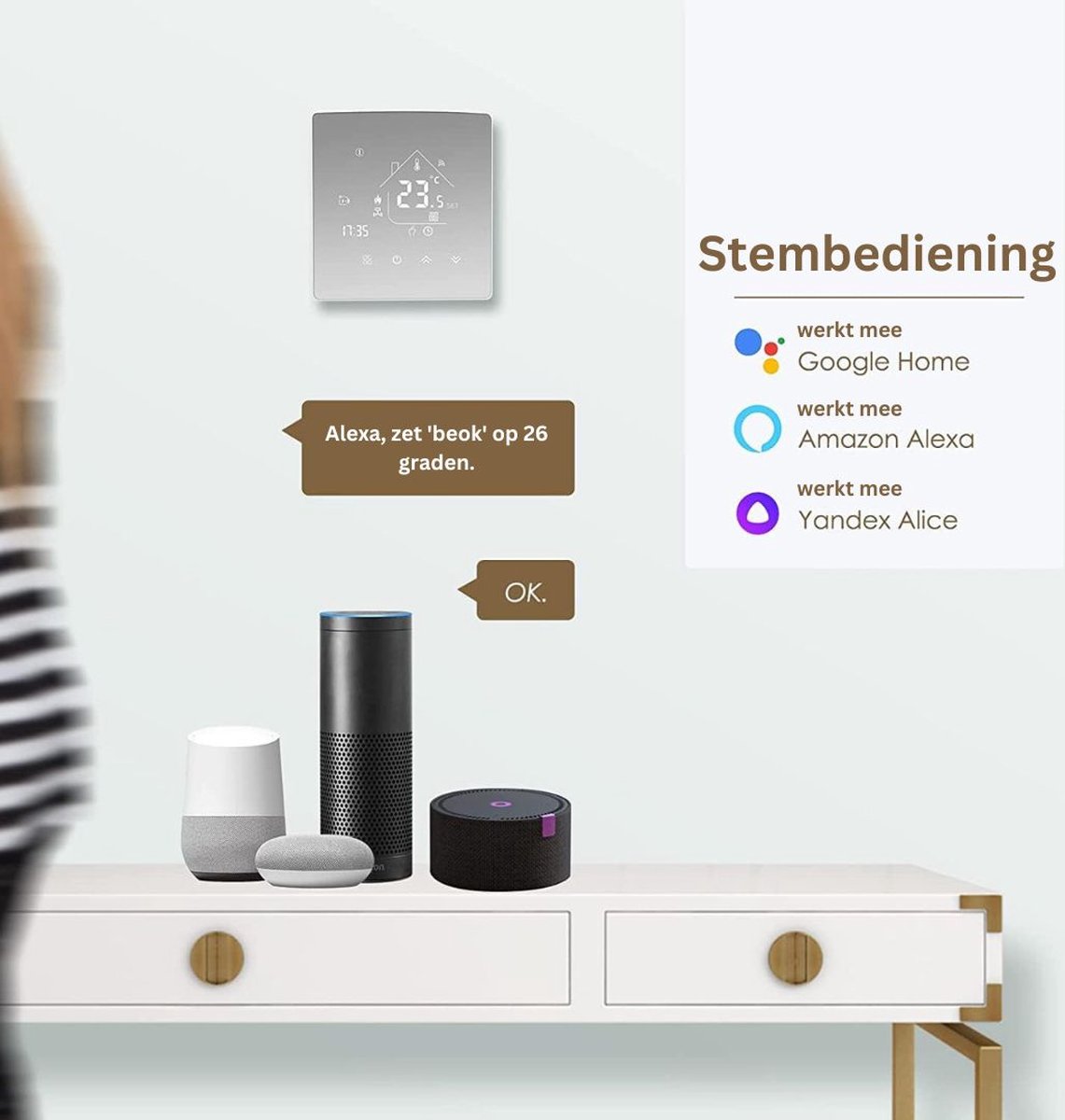 MKSS® Thermostaat voor cv - Draadloos met Wifi - Met App - Wit thumbnail 2