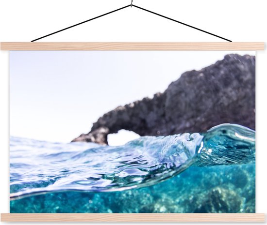 Posterhanger incl. Poster 90x60 cm - Schoolplaat - Water - Golf - Zee - Textielposter - Blanke latten