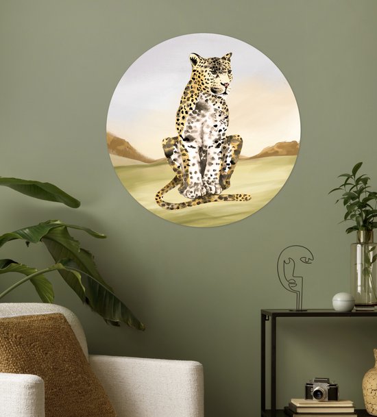 WallCircle - Stickers muraux - Cercle Papier Peint - Léopard - Jungle - Herbe - 50x50 cm - Cercle Mural - Auto Adhésif - Autocollant Rond Papier Peint