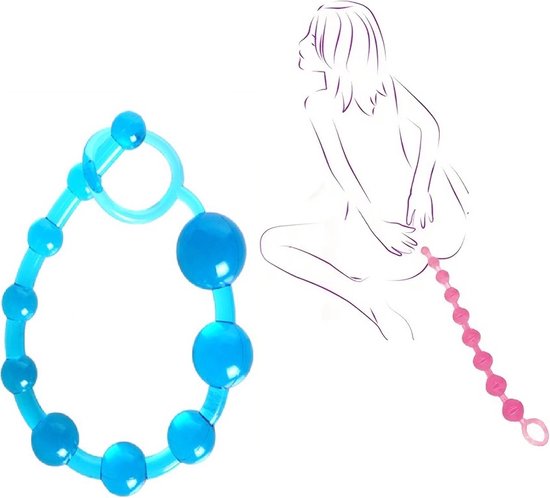 Foto: Anale kralen i anal beads i buttplug i anaal plug i butt plug i i gevorderen i 10 kralen i 31 cm lengte i 25 cm inbrenglengte i siliconen i blauw