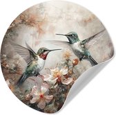 WallCircle - Stickers muraux - Cercle Papier Peint - Colibri - Vogels - Fleurs - Plantes - 80x80 cm - Cercle Mural - Auto Adhésif - Autocollant Rond Papier Peint