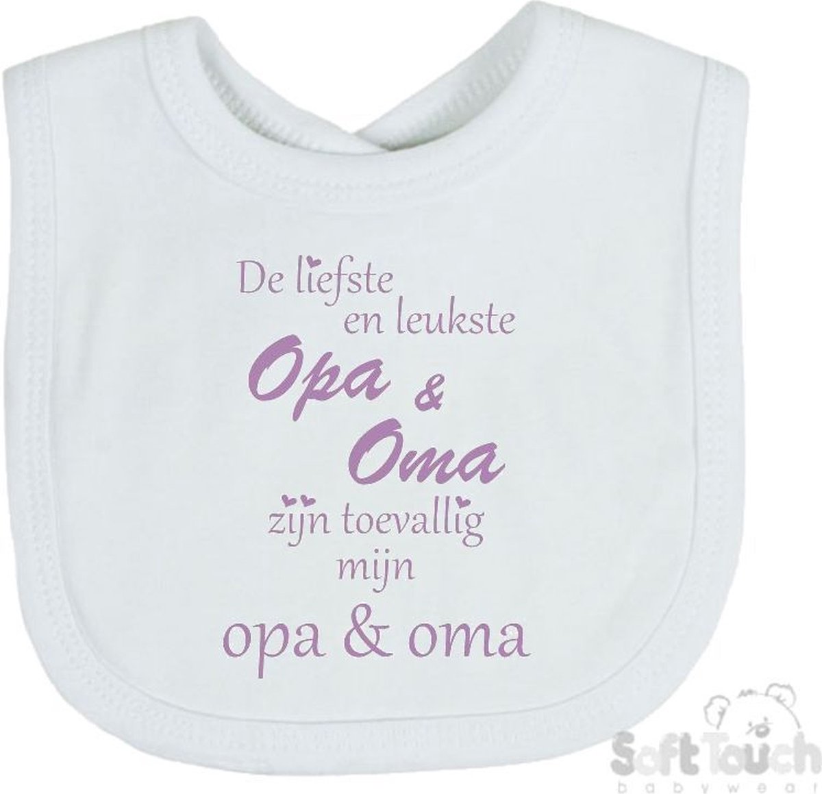 Goedkoopste Soft Touch Slabber Slabbetje Slab De liefste en leukste Opa & Oma zijn toevallig mijn opa & oma Unisex Katoen Wit/lila Maat 33x22 Cm