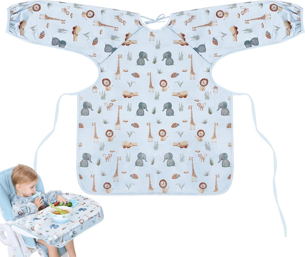 Goedkoopste Slabbetjes - Babyvoedingsslabbetjes - Bevestig aan kinderstoel - Babymanchetslabbetjes - Waterdicht voedingsslabbetje voor jongens, meisjes, peuters - Waterdicht, comfortabel, machinewasbaar slabbetje met lange mouwen (blauw