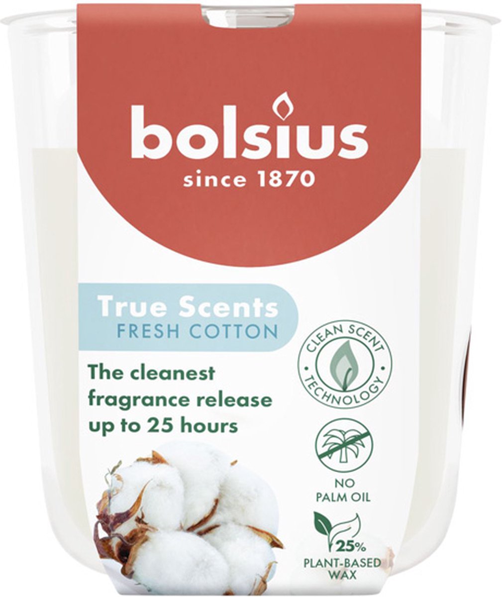 Bolsius 6 stuks Bolsius geurglas linnengoed - fresh cotton geurkaarsen 80/73 (25 uur) True Scents wit