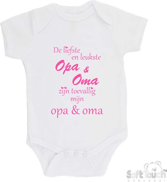 Barboteuse 100% coton "Le plus doux et le plus gentil grand-père et grand-mère se trouve être mon grand-père et ma grand-mère" Filles Katoen Wit/rose Taille 56/62
