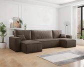 Bol.com U-bank met opbergruimte Frenkie - Taupe - Ribstof Velvet - Slaapbank met opbergruimte - Zetel - Slaapbank - U-zetel - Ze... aanbieding