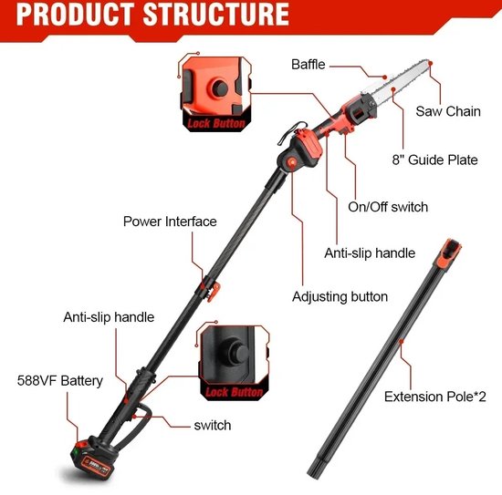 Eszenzics™ Krachtige Telescopische Kettingzaag - Incl. 2x Accu 18V - 4500W - Borstelloos - Verstelbare zaaghoek - Tot 30 cm doorsnee - Snoeien - Zagen van Eszenzics™ — afbeelding 2
