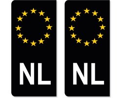 Zwarte NL Nederland Holland Sticker Kentekenplaat Kenteken Sticker - Set van 2 stickers - 10,2 x 4,8 cm