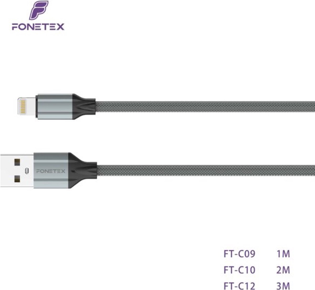 FoneTex Fast Charging Cable USB to 8-pin 1M, TPE, Gray FT-C09