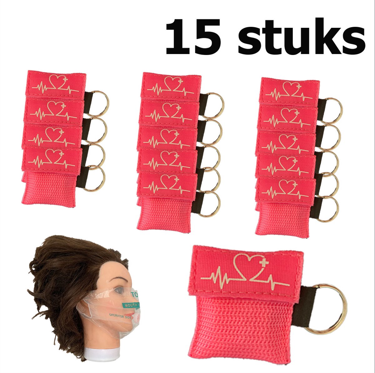 Goedkoopste Kiss of Life reanimatiemasker | beademingsmasker | Sleutelhanger | Roze | 15 Stuks