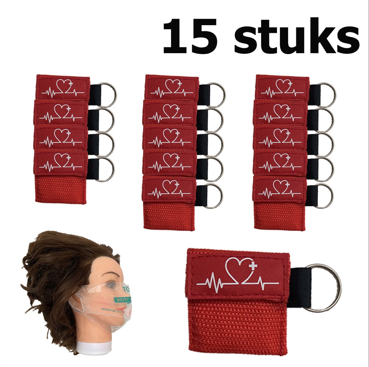 Goedkoopste Kiss of Life reanimatiemasker | beademingsmasker | Sleutelhanger | Rood | 15 Stuks