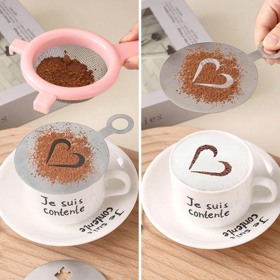 Gabarit à Café - Acier inoxydable - Coeur & Smiley - Ensemble 2 pièces - Gabarit pour cacao - Gabarit Cappuccino - Étaleur de cacao - Outils Barista - Accessoires Café - Accessoires Barista - Essentiels Barista