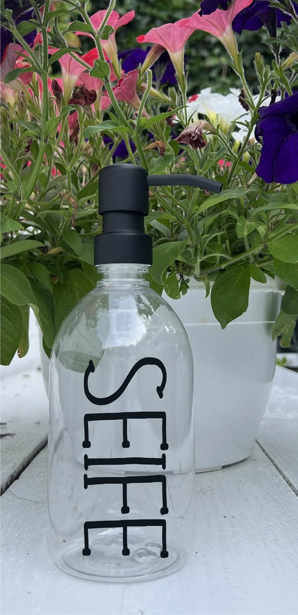 BBBLS® Design Dispenser "Seife" | Transparant Kunststof | 500ml | RVS / Metaal Pomp Zwart | Zeeppomp | Zeepdispenser | Zeephouder