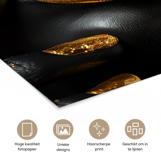 Poster 120x160 cm - Lippen - Goud - Abstract - Zwart - Vrouw - Posters - Kamer decoratie - Wanddecoratie woonkamer - Muurdecoratie slaapkamer XXL