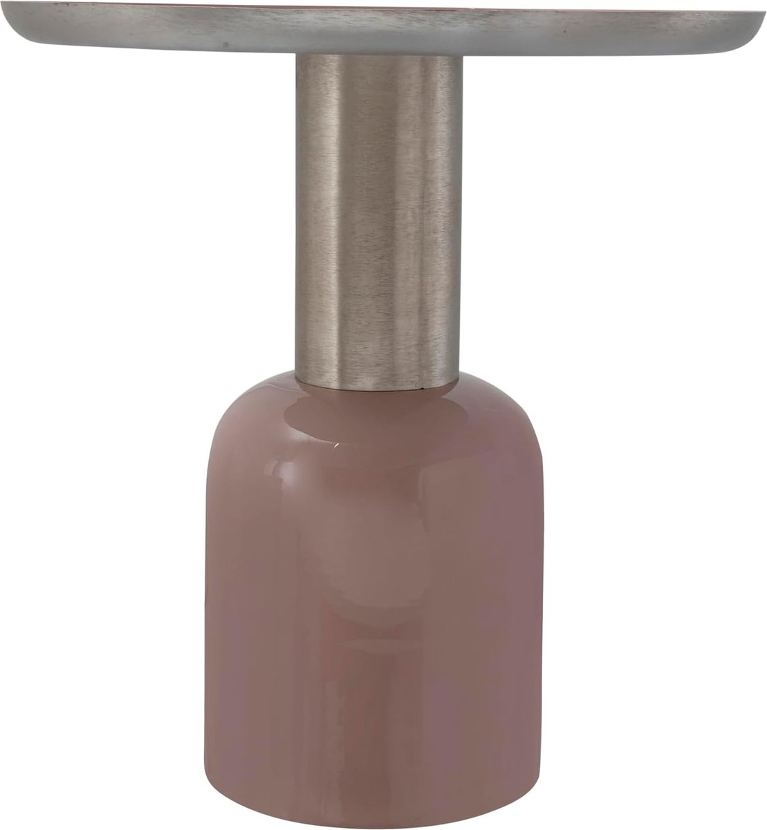 Goodivery ® Tijdloze Ronde Bijzettafel van Metaal met Hoogglans Lak en Metallic Plank