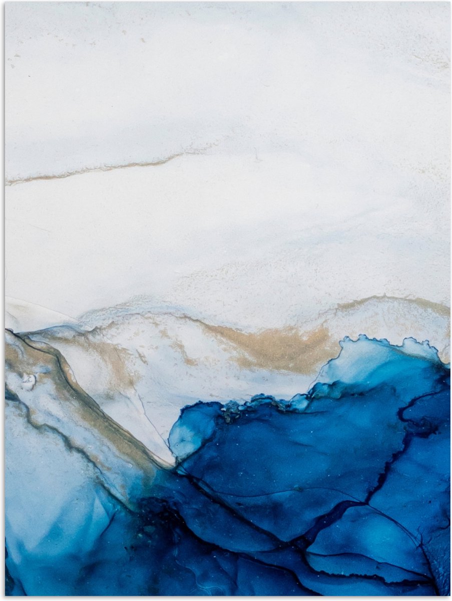 Poster 120x160 cm - Watercolor - Blauw - Abstract - Kunst - Modern - Posters - Wanddecorat
