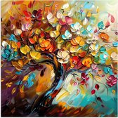Poster 100x100 cm - Arbre - Abstrait - Coloré - Fleurs - Posters - Décoration chambre - Décoration murale salon - Décoration murale chambre XXL