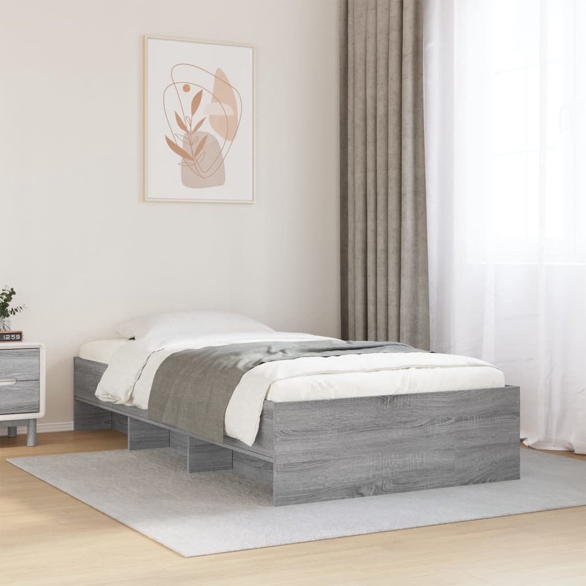 vidaXL - Bedframe - bewerkt - hout - grijs - sonoma - eikenkleurig - 75x190 - cm