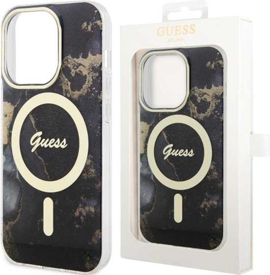 Coque Arrière Guess Golden Marble MagSafe Compatible - Apple iPhone 14 Plus (6.7") - Zwart
