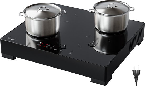 Plaque à induction KitchenBrothers - Plaque à induction sur pied - 60 cm - 4 zones - 1 phase - Jusqu'à 2400 W - Zwart