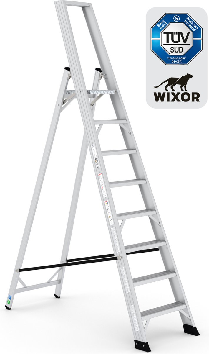 Wixor Trapladder Expert Huishoudtrap 8 treden Professionele trap Bordestrap Stevige Trap Tuv-gecertificeerd EN131