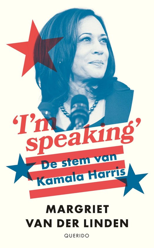 Kamala Harris op boekcover met rode ster en tekst 'I'm speaking, De stem van Kamala Harris'.