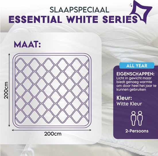 Slaapspeciaal All year dekbed enkel - Essential White Series | 200x200 - Dekbed Geschikt Voor Alle Seizoenen - Zomerdekbed & Winterdekbed - Anti Allergie - Hoogwaardige Ultra Soft - Hotelkwaliteit - Tweepersoons Dekbed