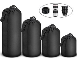 Lens Pouch Set - 4 stuks - Waterbestendige - Lens Container Bescherming - lens case - Lens Beschermhoes - Lenstas Pouch - Geldt voor alle merken - Lensbuidel - Lenshoes - Beschermhoes Cameralens - voor camera en lens - Bevat geen lens
