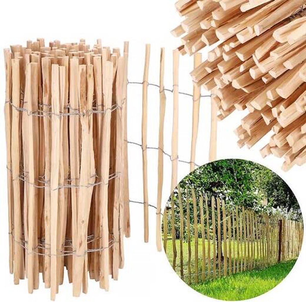 Springos Schapenhek Tuinhek Hazelaarhout 500x100 cm Paalafstand 3-5 cm Bruin