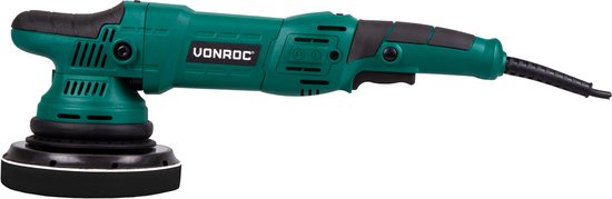 Groene VONROC polijstmachine met zwarte handgreep, geïsoleerd op wit.