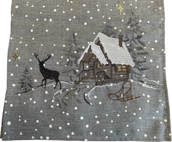 Chemin de table - Noël - Grijs - Scène d'hiver avec flocons de neige - Chemin 40 x 85 cm