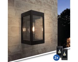 RexTech Solar wandlamp buiten 'Cube' - Voordeelset van 2 stuks - Warm wit licht - Led filament - Tuinverlichting op zonne-energie - Zwart