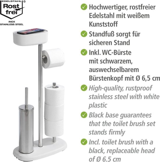 Tiger 2-Store toiletpapierhouder met opbergdoos, toiletrolhouder met geïntegreerde doos voor bijv. vochtig toiletpapier, kleur: wit